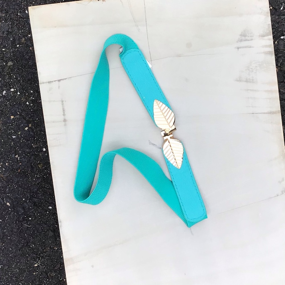 Teal gold leaf clap elastic belt OS stretchy